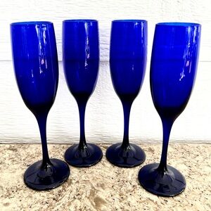 Libbey Vintage New Old Stock Set of Four Premiere Cobalt Blue Champagne Flutes